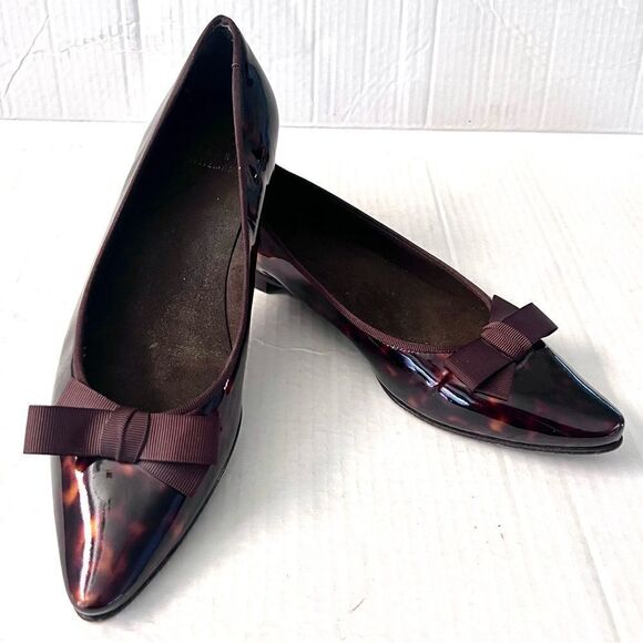 Stuart Weitzman Patent Leather Pointed Toe Tortoise Flats with bow 10 narrow - Picture 1 of 16